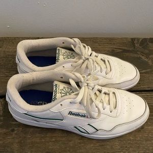 Men’s Reebok Club C Classics White Sneaker with Green Detailing.